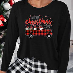Women's Plus Plaid Car & Gnomes Print Lounge Top