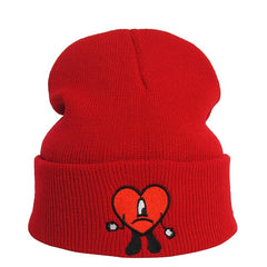Embroidery Heart Knit Hat Bad Rabbit Cartoon Hip Hop Style Beanie Hat