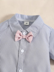 2pcs Baby Boys Gentleman Set Bowtie Shirt Onesie & Suspender Shorts