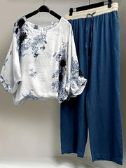Women's Plus Floral Print Top & Pants Outfits Two Piece Set