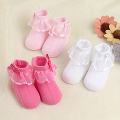 3 Pairs Baby Girl Lace Socks Silver Edge 0-6 Months