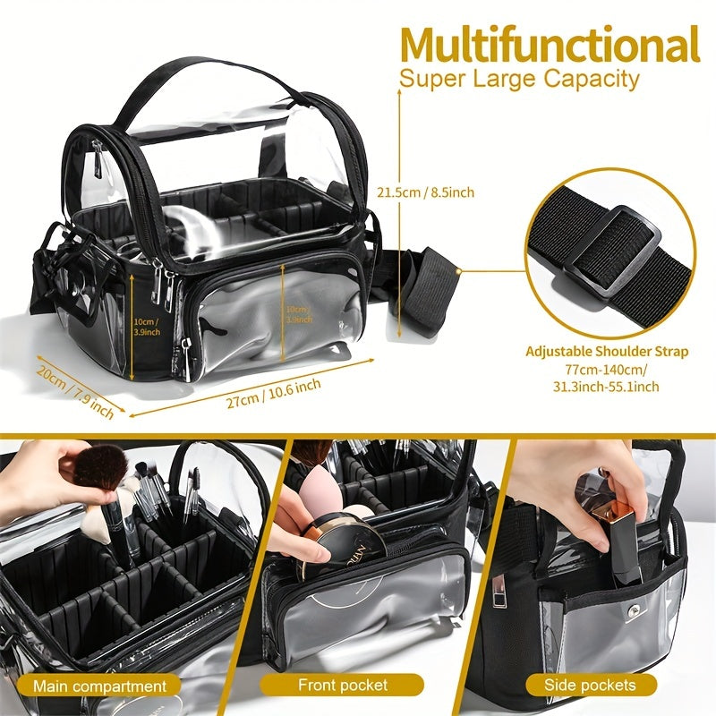 Makeup Brush Organizer Clear Case with Strap & Dividers