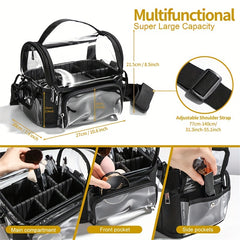 Makeup Brush Organizer Clear Case with Strap & Dividers