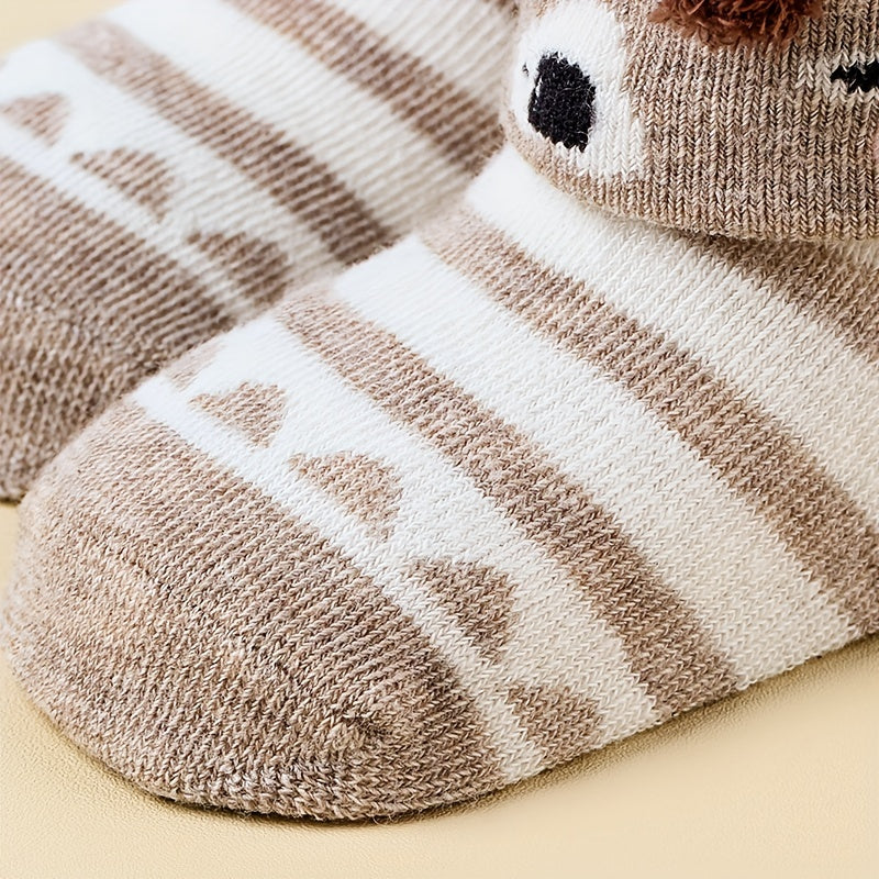3pairs Baby Girls Cartoon Animal Puppy Non slip Floor Socks Cotton Blend