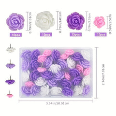 60pcs Gradient Rose Flower Push Pins for School Home Office
