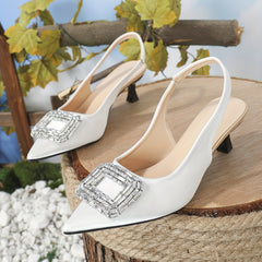 Rhinestone Decor Kitten Heel Slingback Dress Pumps