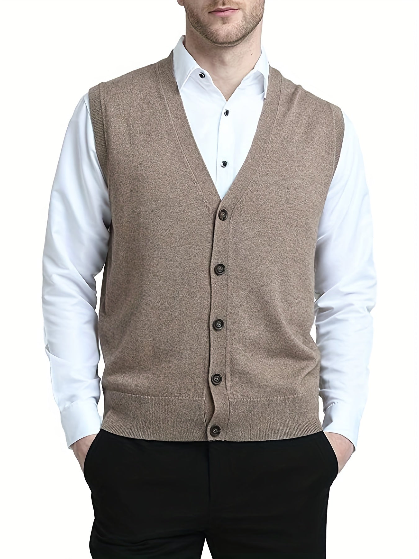 Men's V-Neck Sleeveless Cardigan Knitted Vest