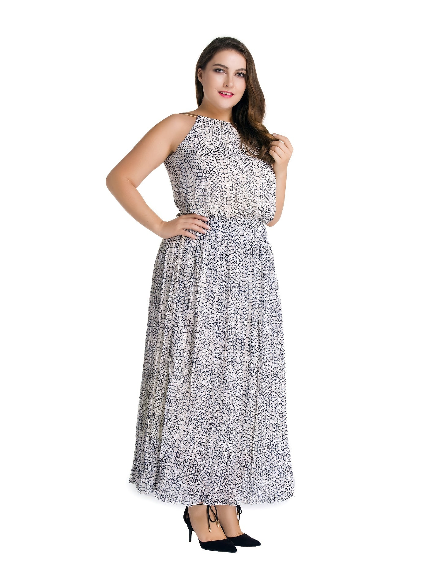 Sleeveless Snakeskin Print Maxi Dress Women's Plus Sexy Long Dress