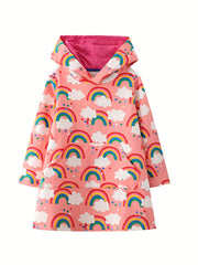 Girls' Unicorn Pattern Long Sleeve Sweatshirt Dress Cotton Hooded Dress