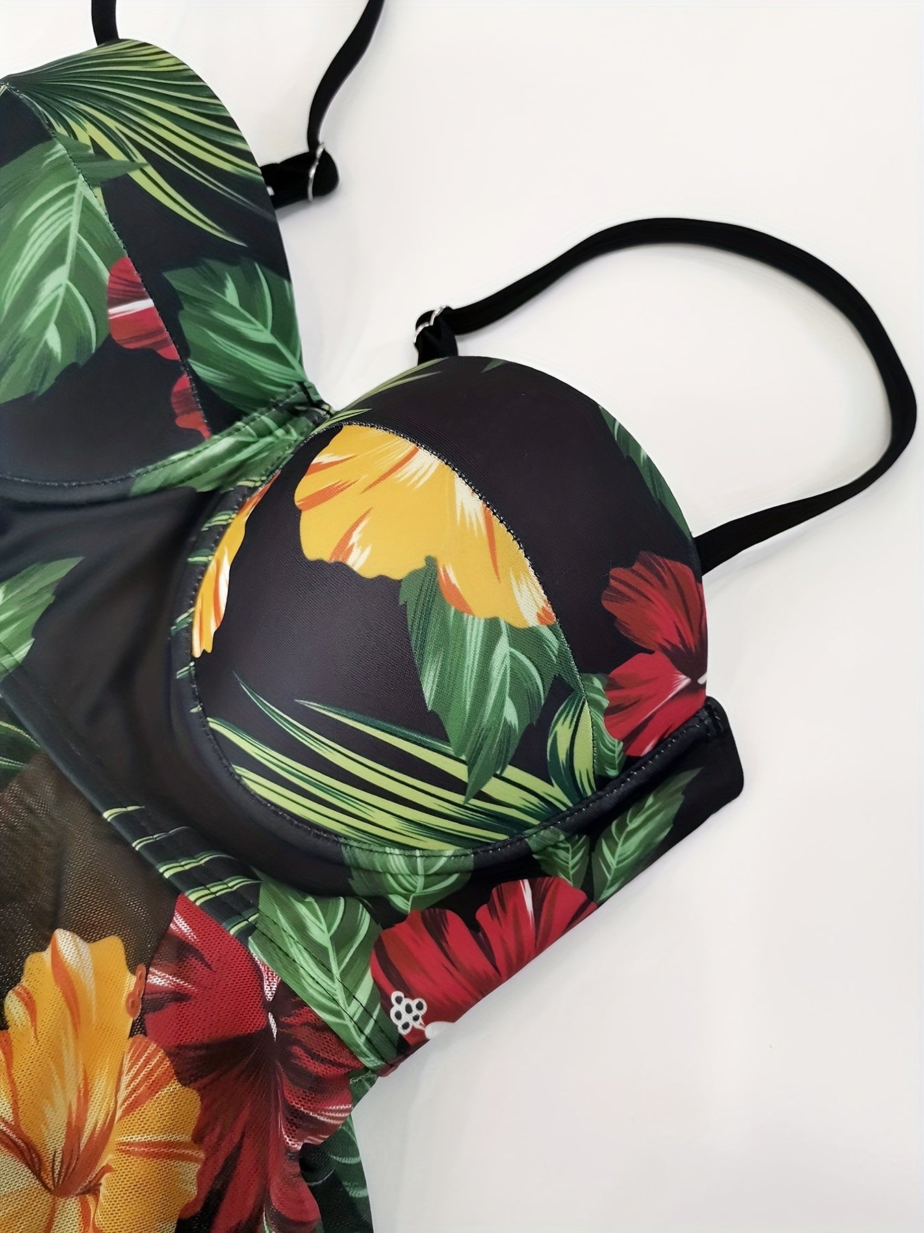 Tropical Print Bikini Sets Spaghetti Straps High Cut Two Pieces Swimsuit