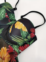 Tropical Print Bikini Sets Spaghetti Straps High Cut Two Pieces Swimsuit
