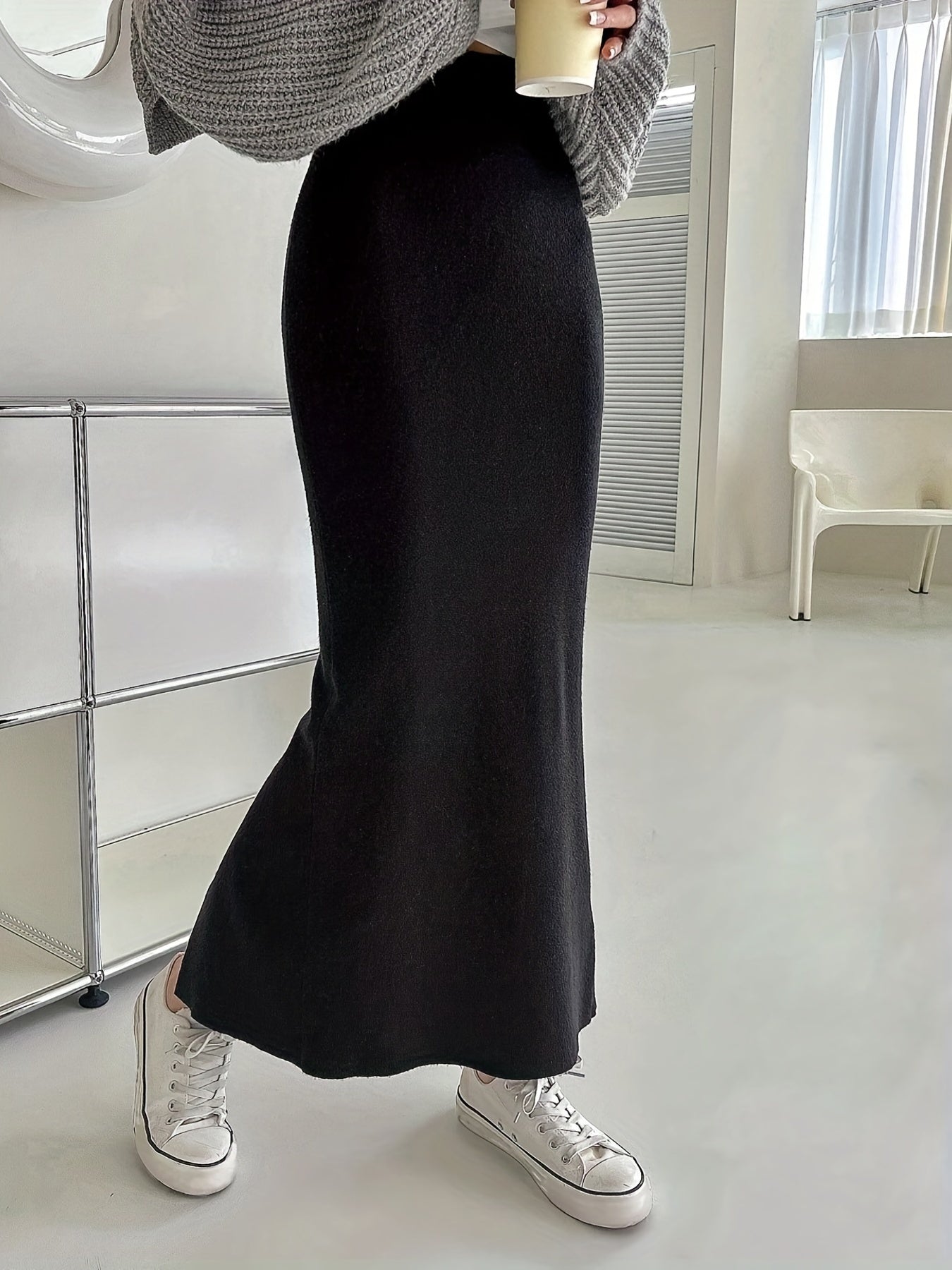 Stretchy High Waist Long Skirt Split Stretchy Skirt for Women