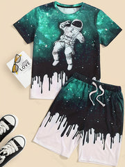 Boys Astronaut Outfit Shorts & T shirt Set Casual Summer Kids Clothes