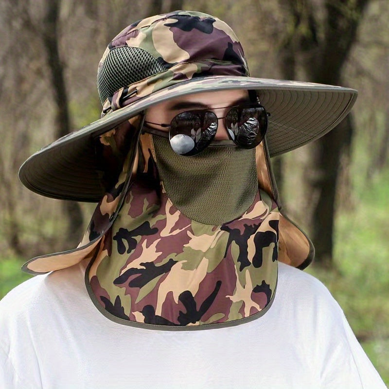 Men Large Brim Sunshade Hat With Face Scarf for Outdoor Activities