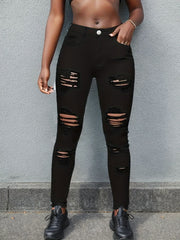 Women's Button Fly Ripped Skinny Jeans