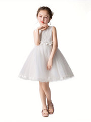 Girls Sleeveless Tutu Dress Beads Flower Appliques Party Birthday Princess Dress