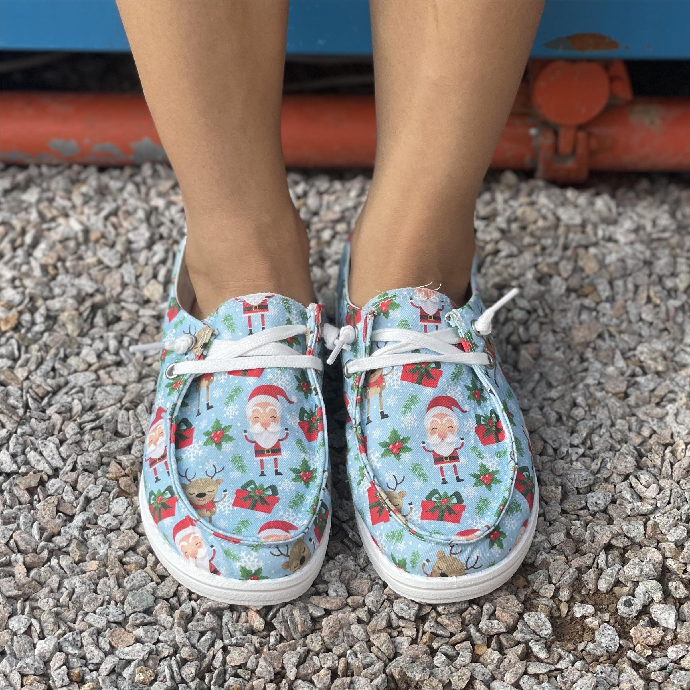Women's Christmas Print Shoes Lightweight Lace Up Low Top Walking Shoes