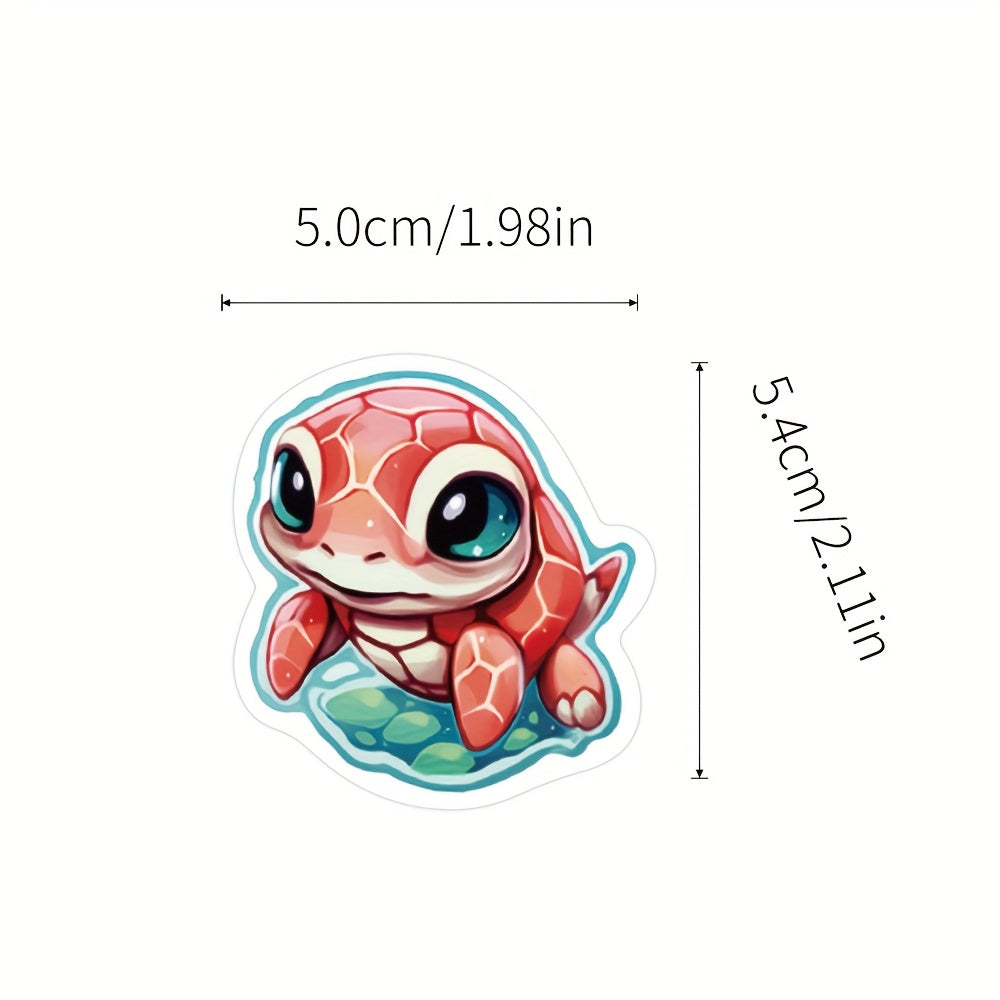 52pcs Marine Life Turtle Stickers Vinyl Reusable Decals Cartoon Designs