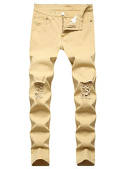 Men's Ripped Knee Slim Fit Stretch Jeans