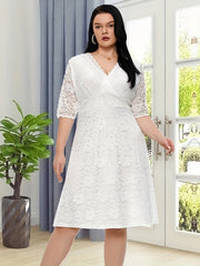 Floral Jacquard Trim Half Sleeve Slim Fit Formal Dress