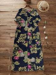 Women's Plus Floral Print Short Sleeve V Neck Loose Fit Dress