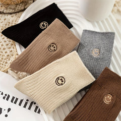 5 Pairs Kids Cotton Thick Warm Socks Embroidered Smiling Face Boys Girls Baby