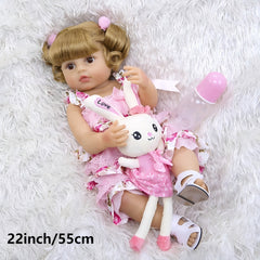 NPK 22" Vinyl Body Doll Blonde Wig Pink Floral Dress Collectible Display Doll