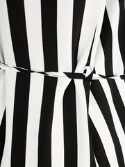 Stripe Print Long Sleeve V Neck Dress