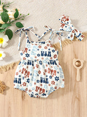 Independence Theme Printed Romper And Headdress Set