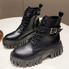 Women's Platform Combat Boots Lace Up Buckle Side Zipper Fashion Boots