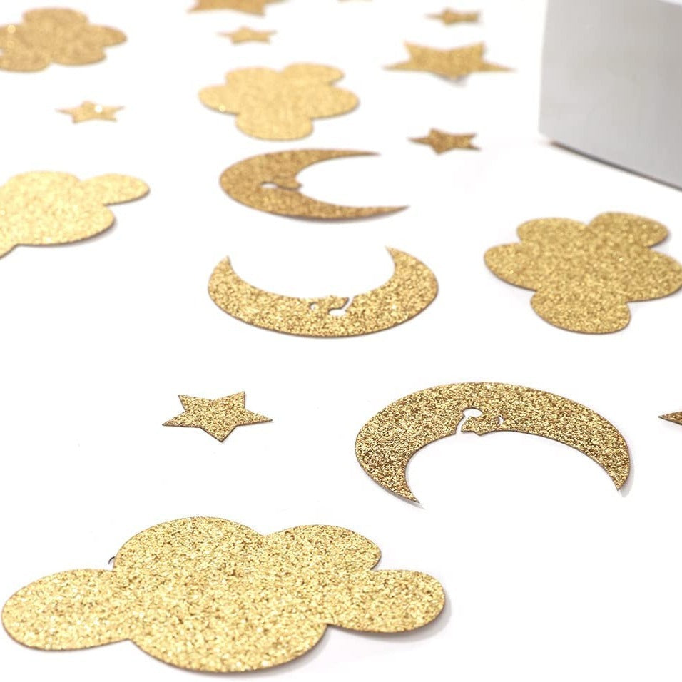 100pcs Golden Glitter Stars Moon Clouds Confetti Birthday Party Decor