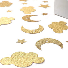 100pcs Golden Glitter Stars Moon Clouds Confetti Birthday Party Decor