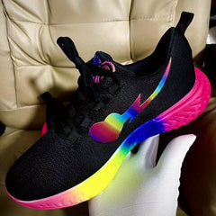 Rainbow Sole Woven Sneakers Lace Up Running Shoes Women's Footwear