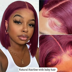 Short Bob Cut Straight Human Hair Wig 180 Density with Natural Hairline