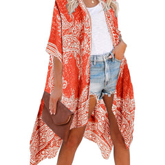 Boho Cover Up Plus Size Paisley Print Kimono