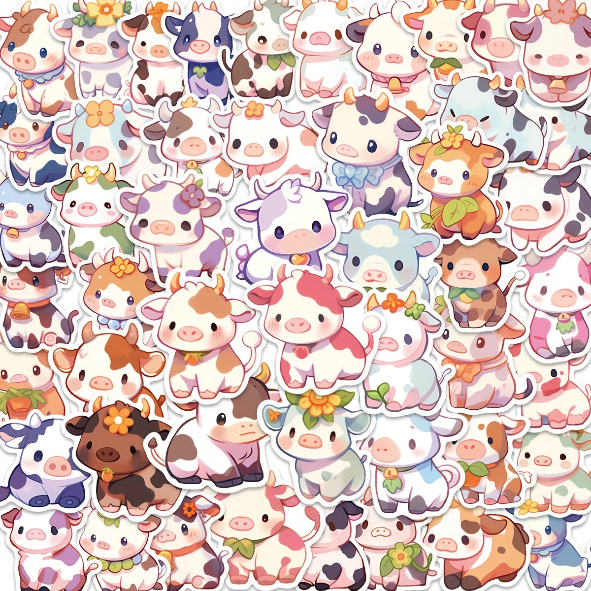 50pcs Rainbow Cow Graffiti Stickers for DIY Waterproof Decoration