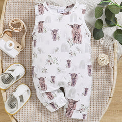 Baby Boys Bull And Flower Print Sleeveless Summer Romper
