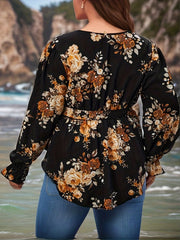 Plus Size Romantic Blouse Women's Plus Floral Print Long Sleeve
