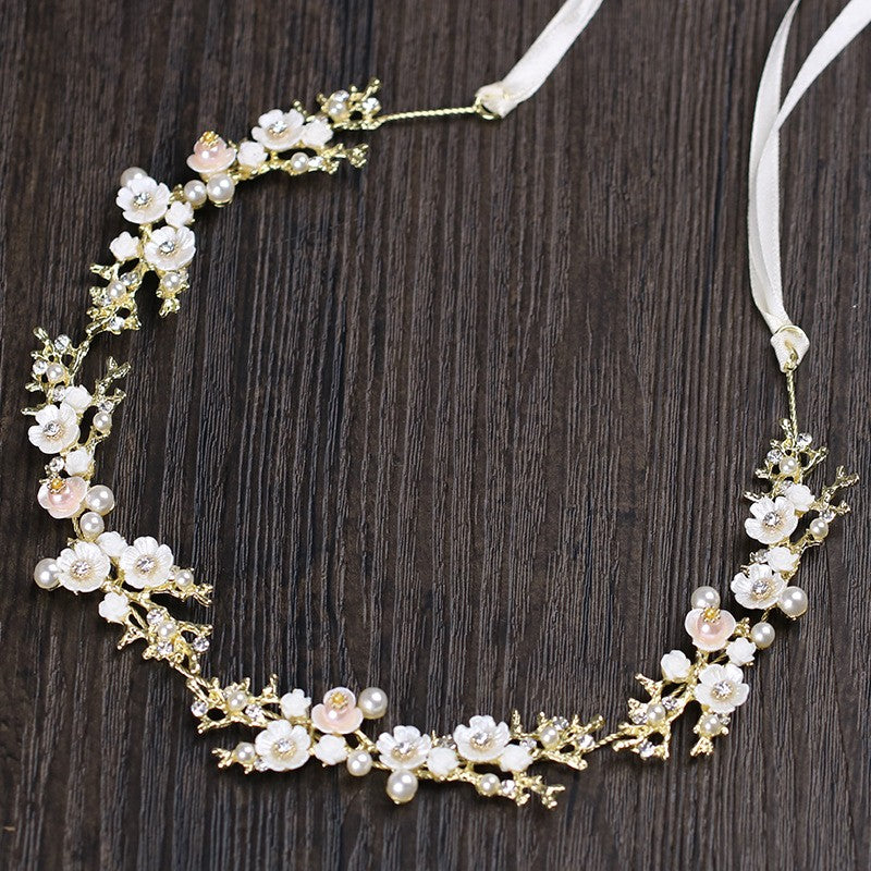Flower Pearl Headband Daisy Headpiece Ribbon Hair Band Boho Wreath