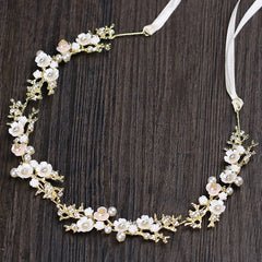 Flower Pearl Headband Daisy Headpiece Ribbon Hair Band Boho Wreath