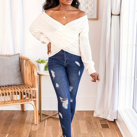 Washed Ripped Skinny Jeans with Fringe Trim