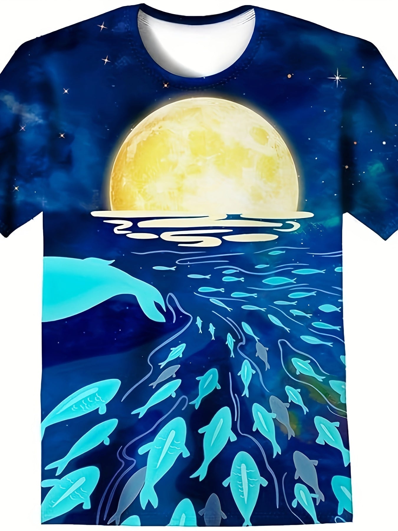 3D Whale Under The Sea Graphic Crew Neck Short Sleeve T shirt Girls Casual