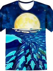3D Whale Under The Sea Graphic Crew Neck Short Sleeve T shirt Girls Casual