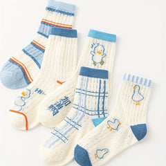 Kids Mesh Cotton Crew Socks Duck Pattern