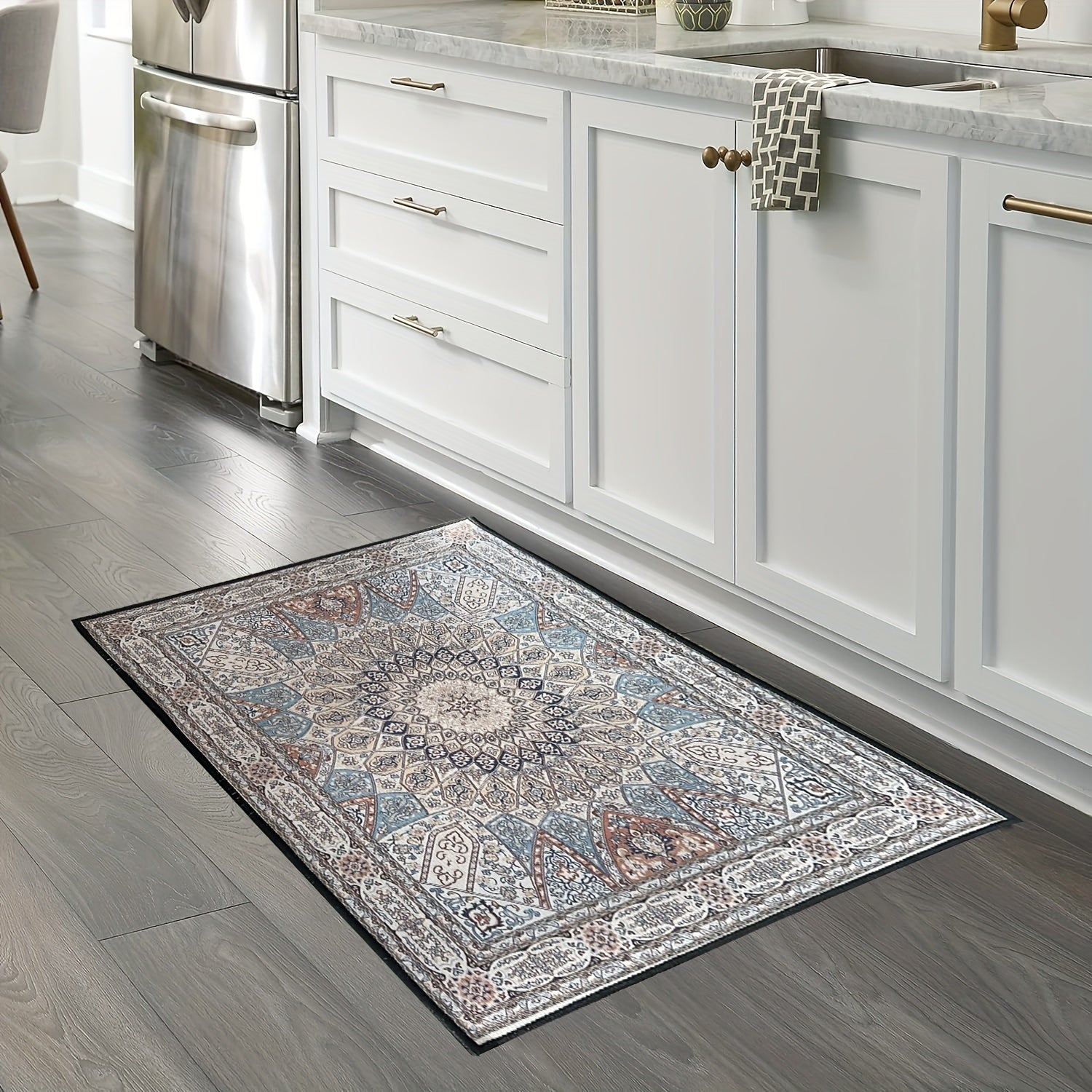 Vintage Boho Area Rug Soft Thickened Crystal Velvet Floor Mat Non Slip Washable