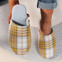 Men's Comfy Plaid House Slippers Anti-Skid Indoor Shoes