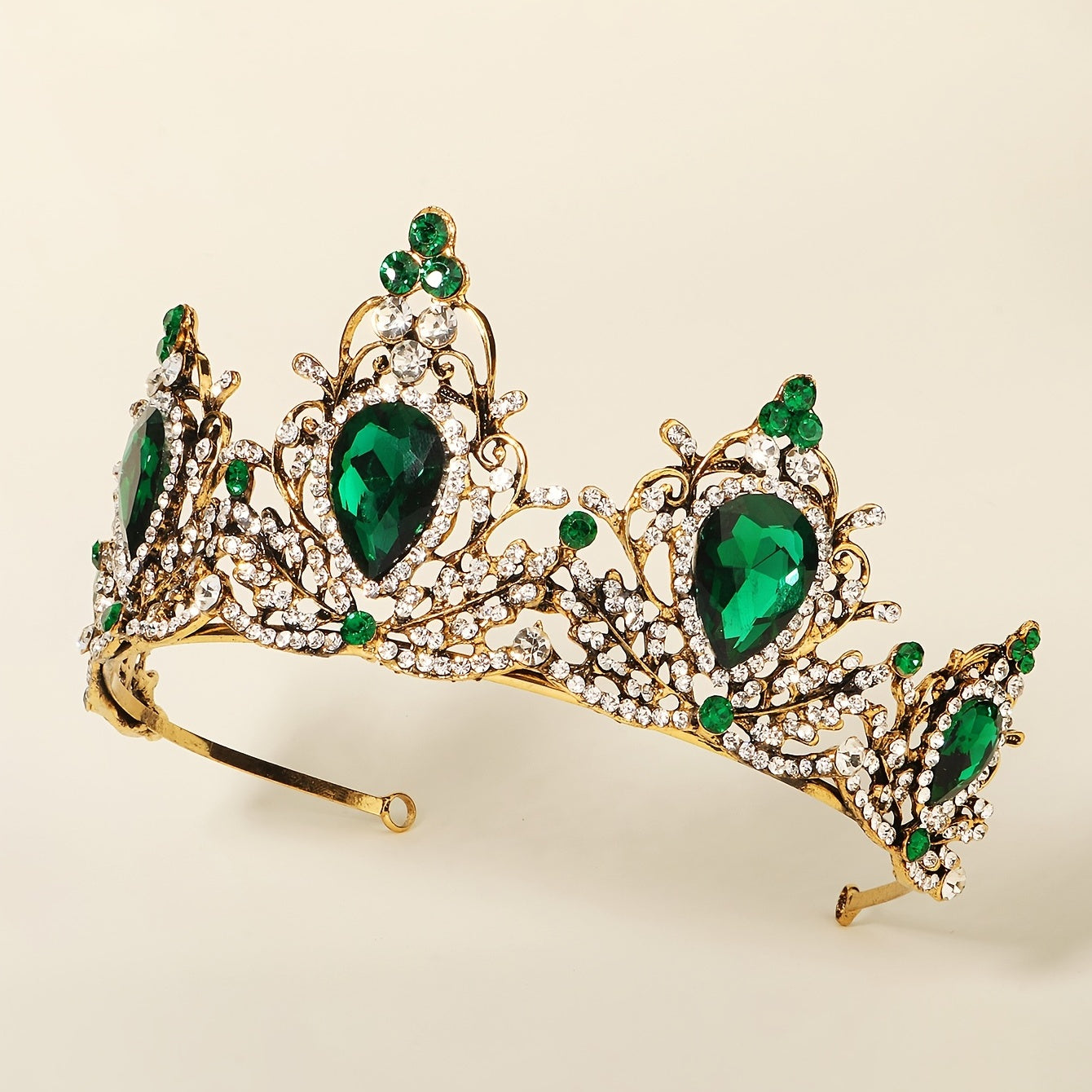 Green Crystal Tiara Vintage Rhinestone Pageant Crowns Baroque Wedding