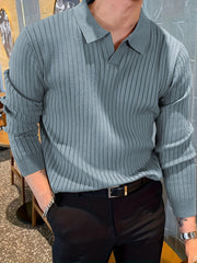 Solid Knit Shirt Men's Casual V Neck Pullover Sweater For Winter