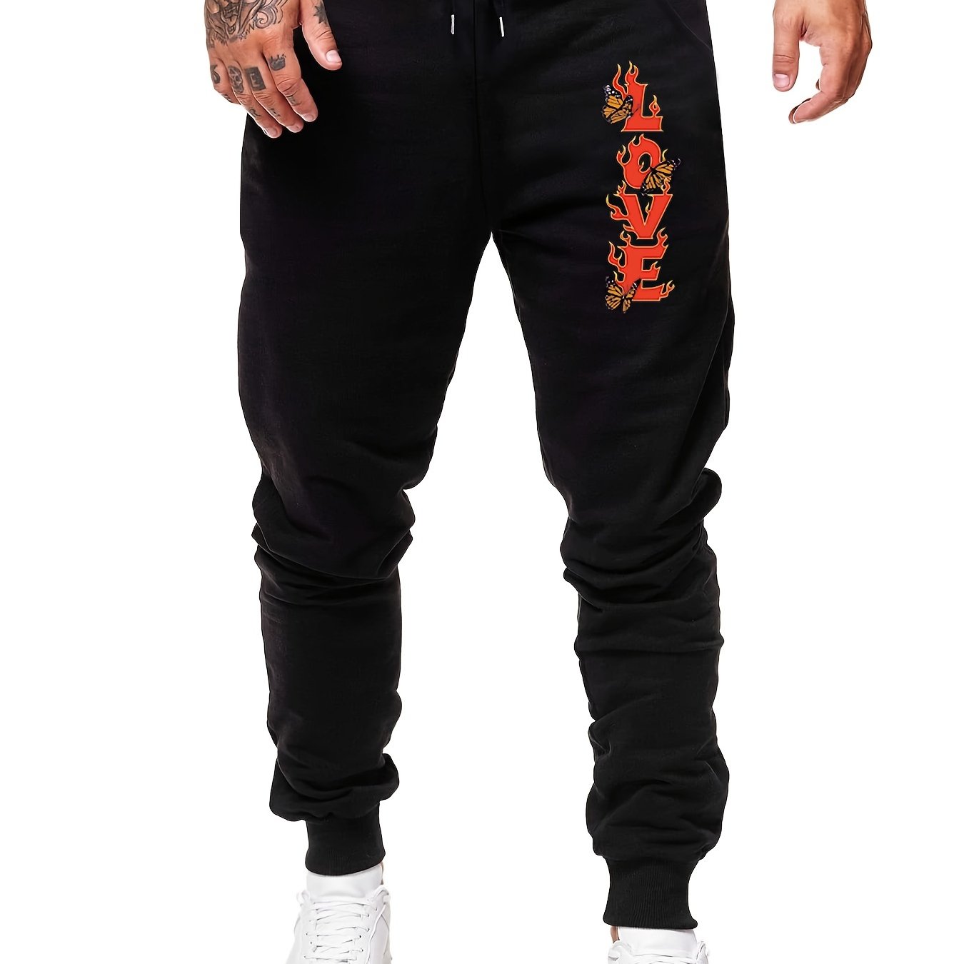 Men's Casual Fire Love Butterfly Sherpa Fleece Drawstring Sweatpants