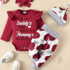 4pcs Baby Letter Flower Print Outfit Set for Girls
